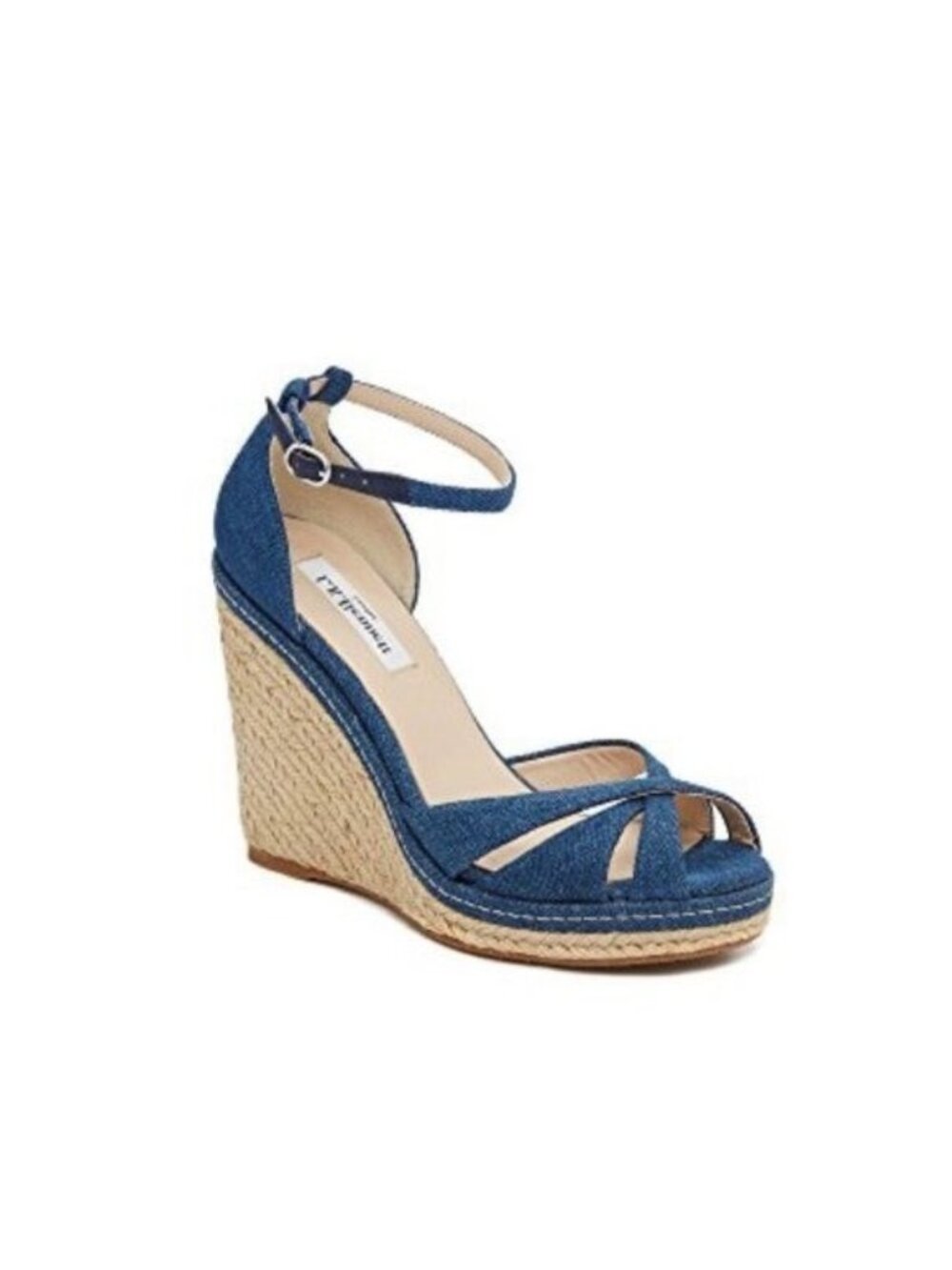 🛍 LK Bennett Litya Jean Wedge Ankle Strap Sandals Blue Size 6.5